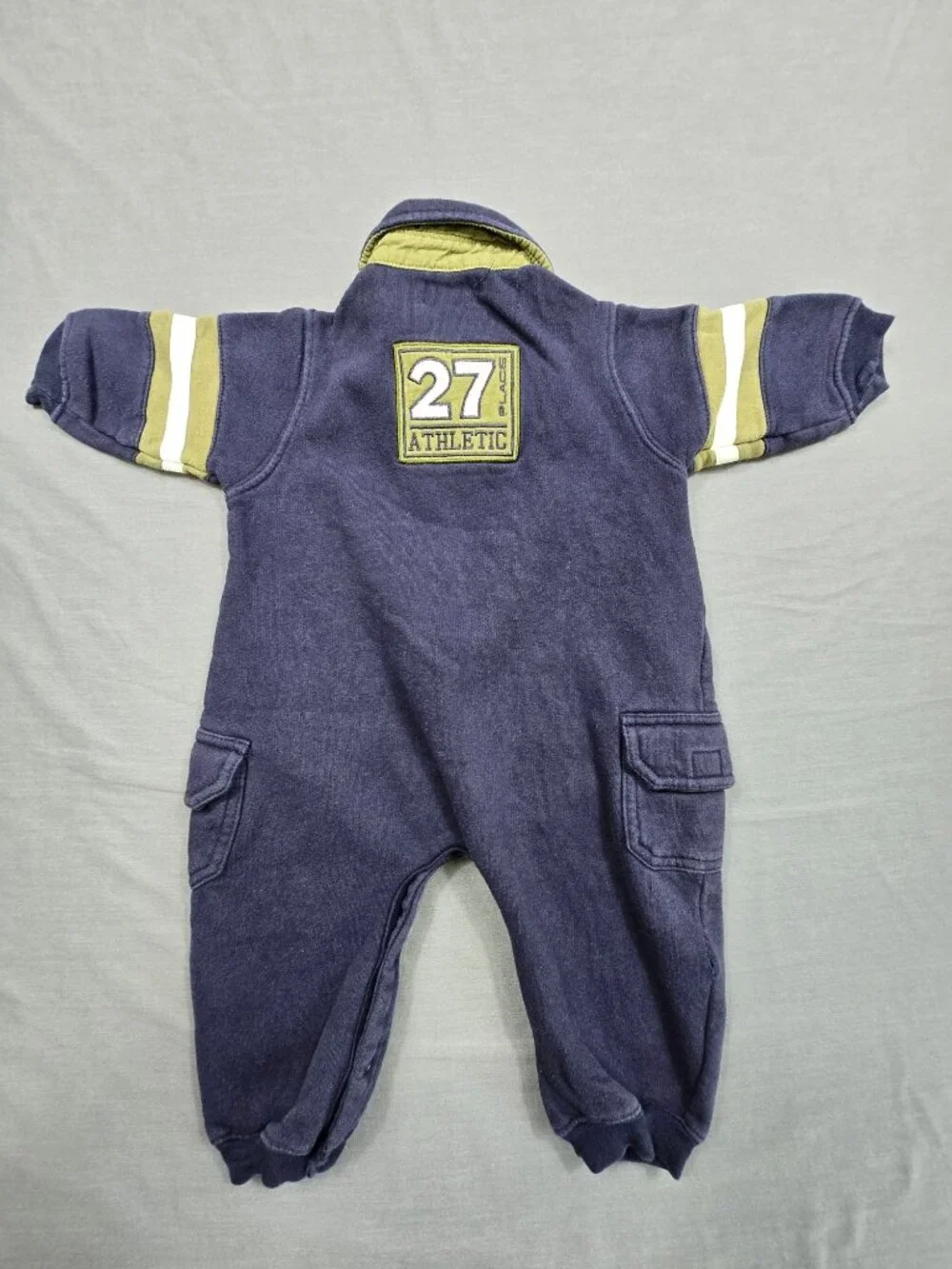 PLC Childrens Place Boys 18M Athletic Jump Suit Blue Green 27 One Piece Pockets